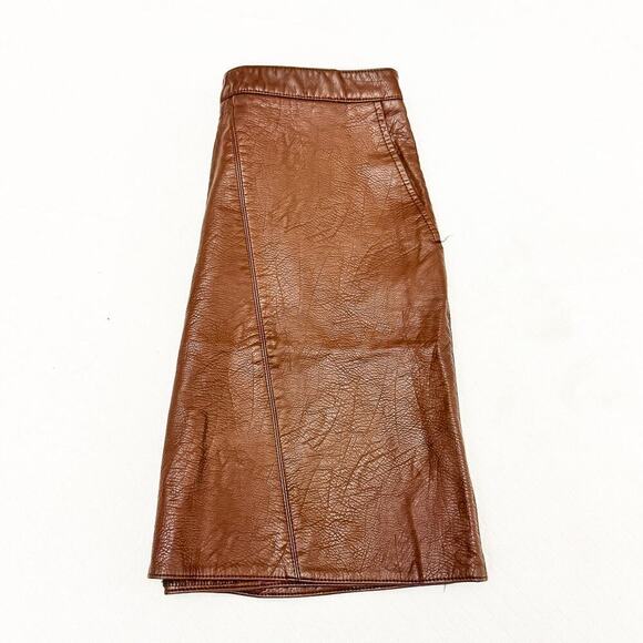 Zara Chocolate Brown Circle Mini Skirt Faux Leather Pockets Size X Small - Picture 5 of 5